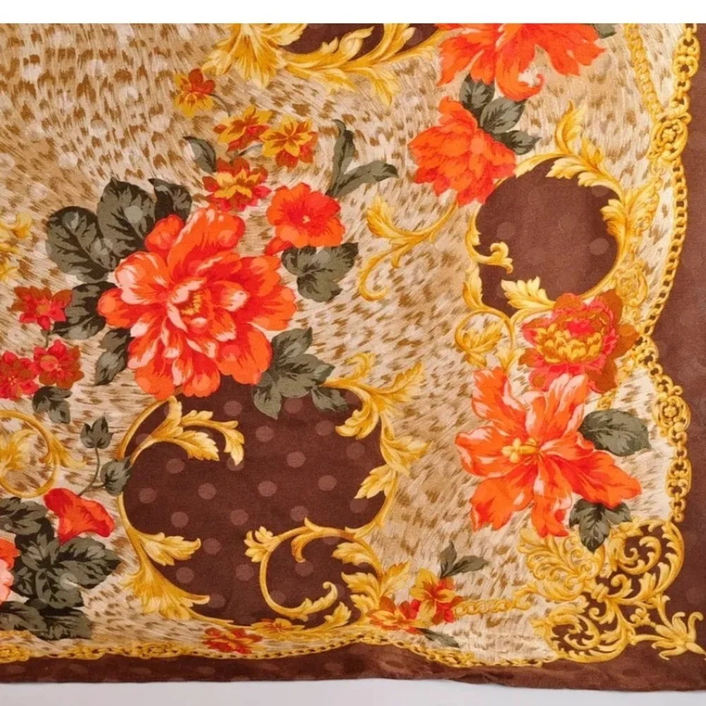 Christian Dior Flower Multicolor Scarf Silk 100% Used Authentic with tag 34 X 34